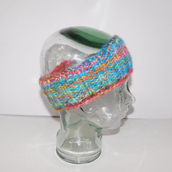 Hand Knit multicolor Rainbow Winter Headband - Picture 3 of 5